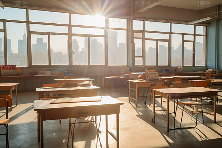教室课桌椅学校高清素材
