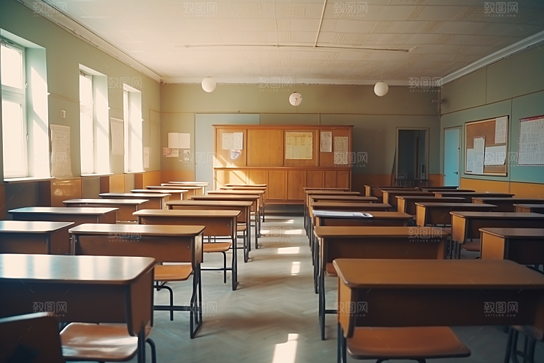教室课桌椅培训学校素材