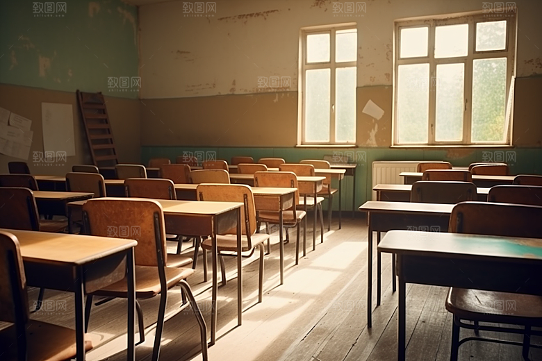 教室课桌椅学校高清素材