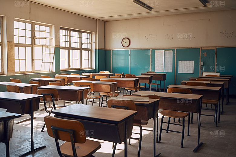 教室课桌椅学习学校素材