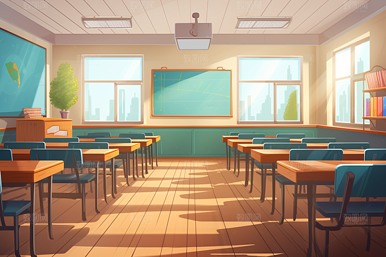 教室课桌椅开学季校园素材