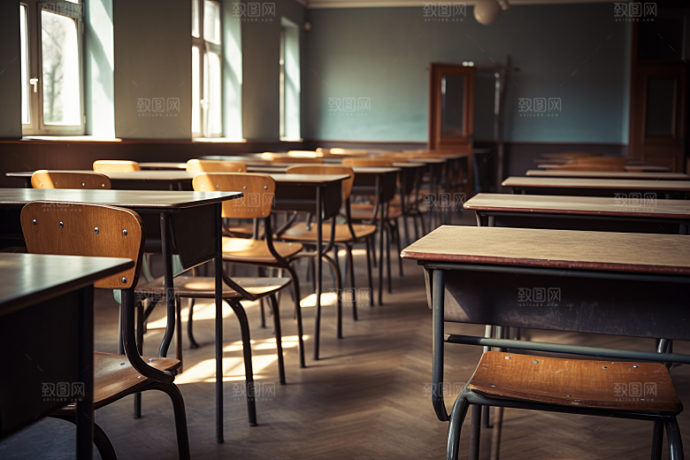 教室课桌椅上课学习素材
