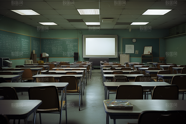 教室课桌椅学校上课素材