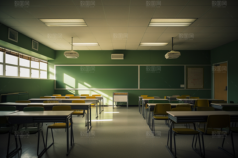 教室课桌椅开学季校园素材