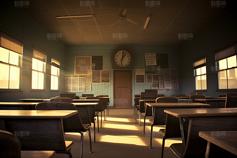教室课桌椅高清学习素材
