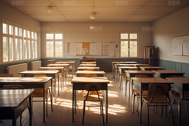 教室课桌椅教学校园素材