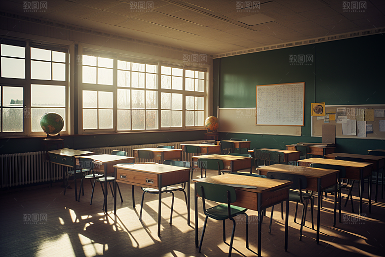 教室课桌椅开学季教学素材