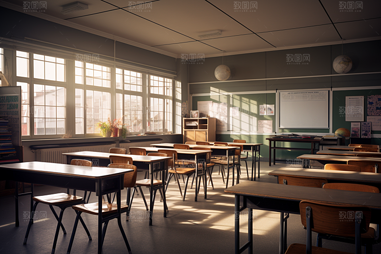 教室课桌椅学校教学素材