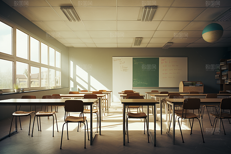 教室课桌椅学校教学素材
