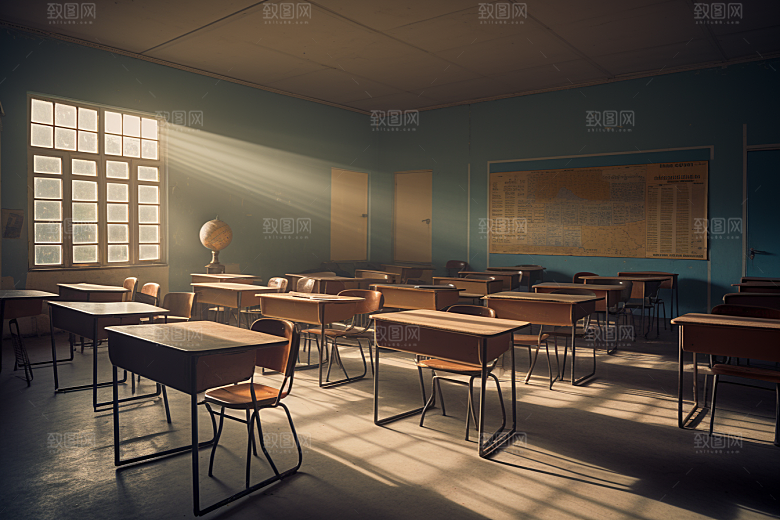 教室课桌椅开学季课堂素材