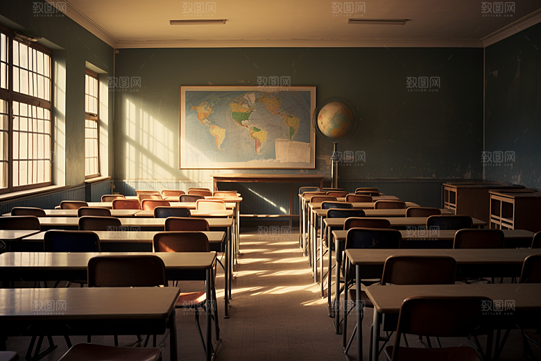 教室课桌椅教学学校素材