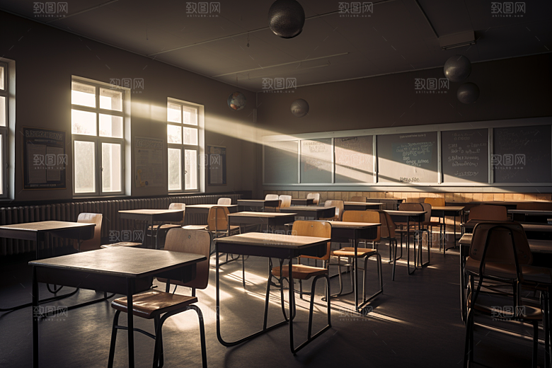 教室课桌椅校园课堂素材
