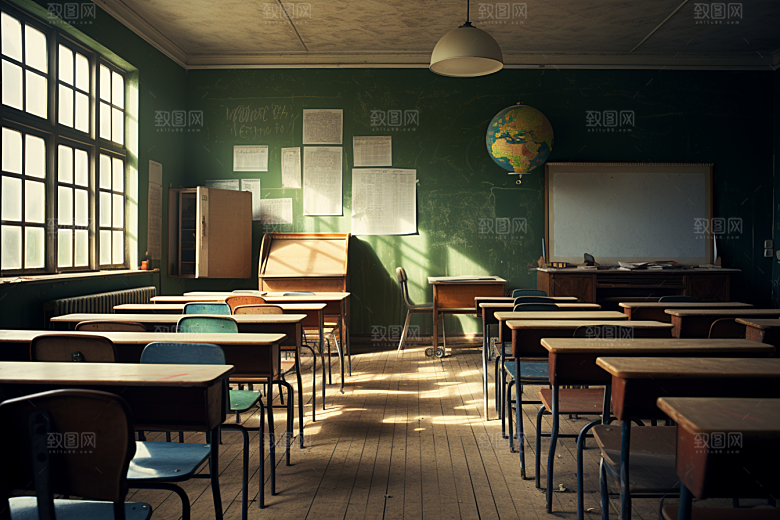 教室课桌椅开学季校园素材