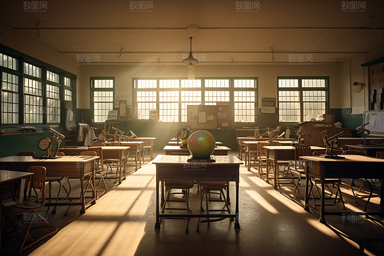 教室课桌椅开学季学校素材