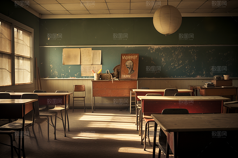 教室课桌椅上课教学素材
