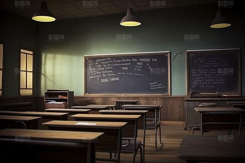 教室课桌椅教学开学季素材