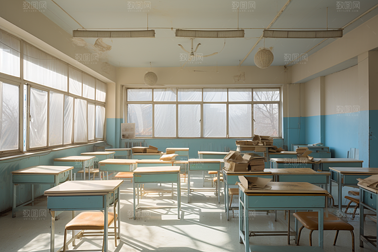 教室课桌椅上课校园素材