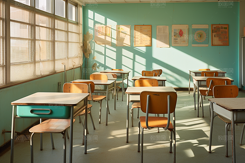 教室课桌椅学校校园素材