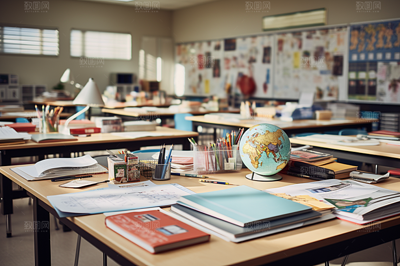 教室课桌椅学校教学素材