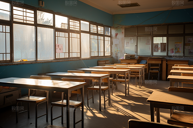 教室课桌椅培训学校素材