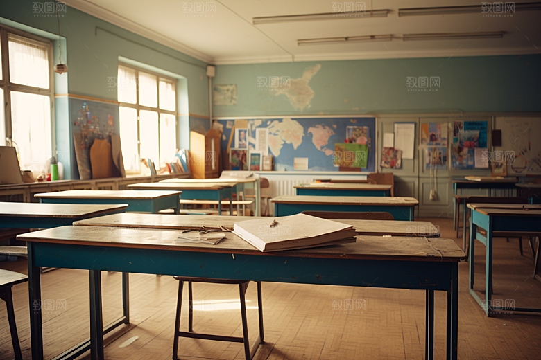 教室课桌椅学校校园素材