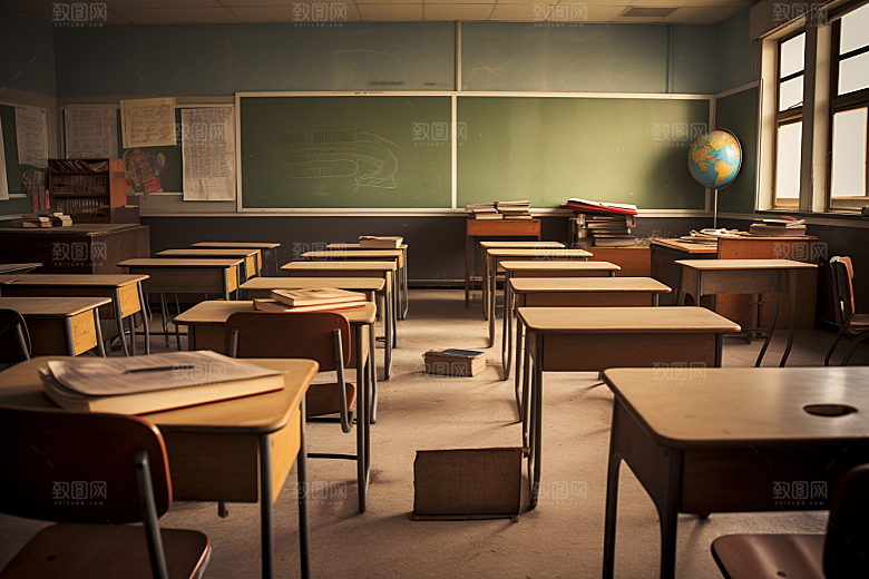 教室课桌椅学校教学素材