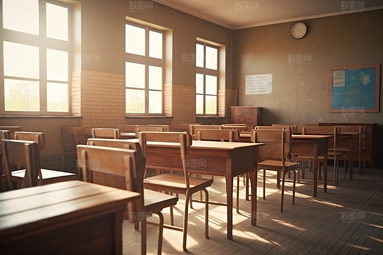 教室课桌椅上课教学素材