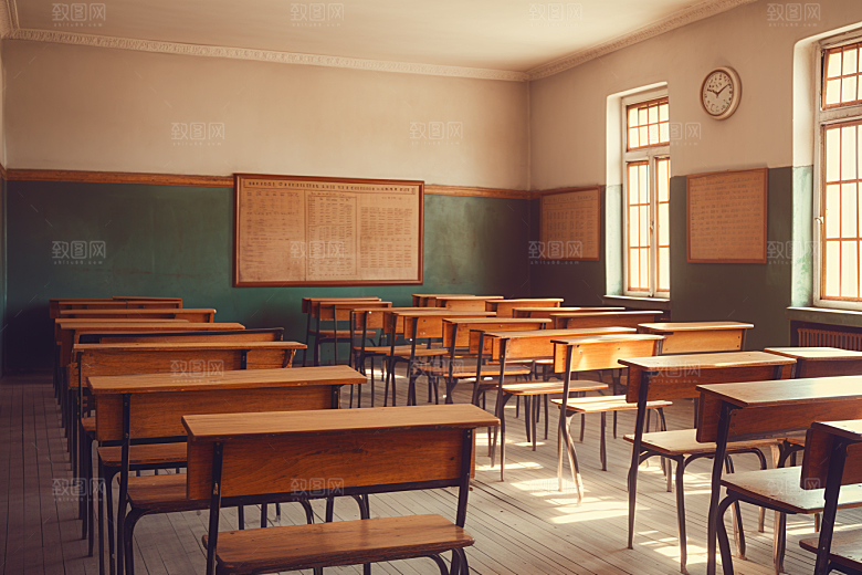 教室课桌椅学校校园素材