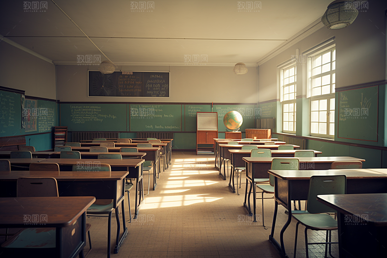 教室课桌椅学校高清素材