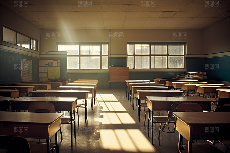 教室课桌椅课堂校园素材