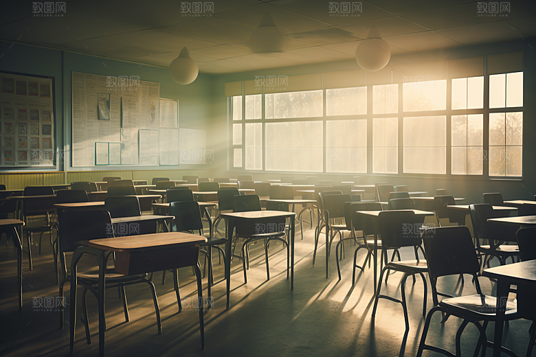 教室课桌椅学校上课素材