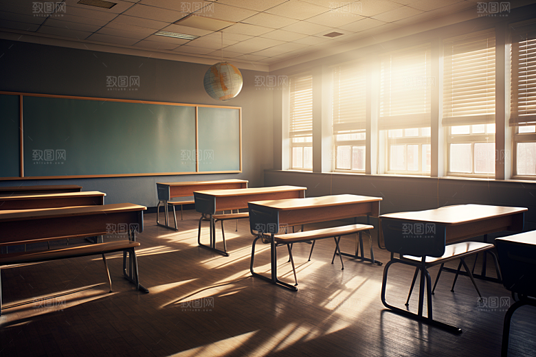 教室课桌椅培训学校素材