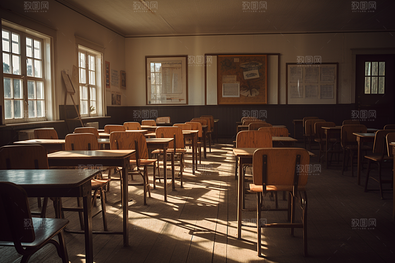 教室课桌椅学校学习素材