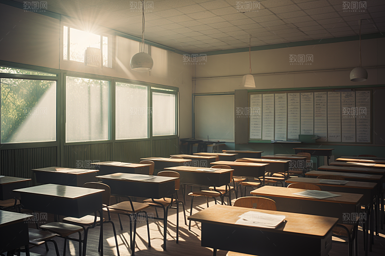 教室课桌椅教学学校素材