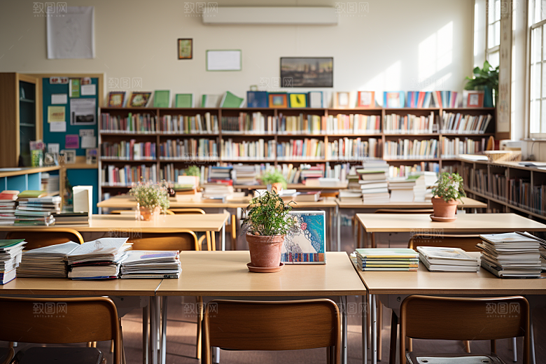 教室课桌椅学校学习素材