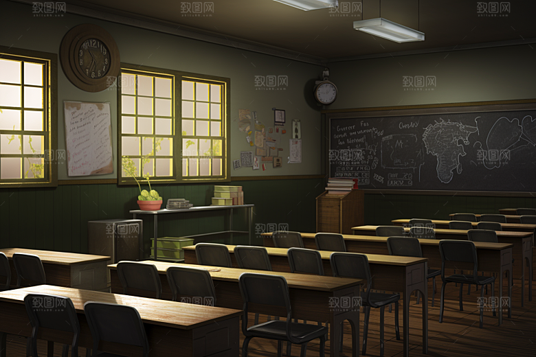 教室课桌椅开学季学校素材