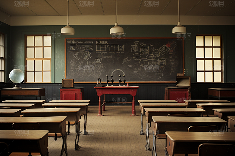 教室课桌椅学校教学素材