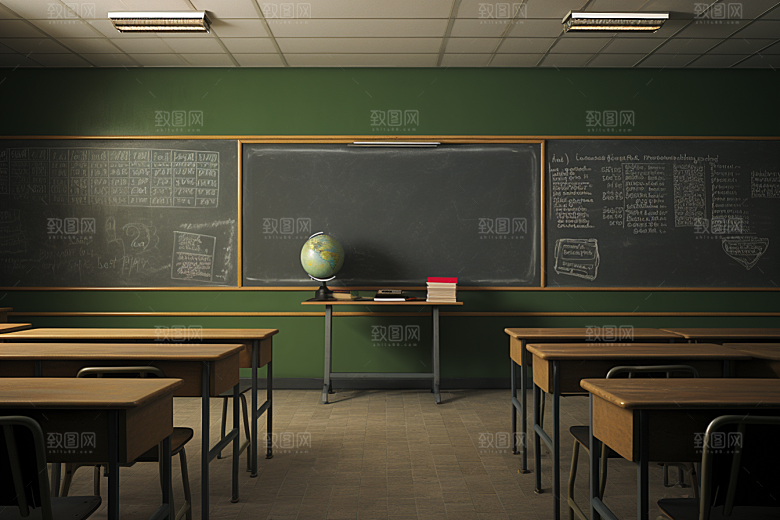 教室课桌椅教学学校素材