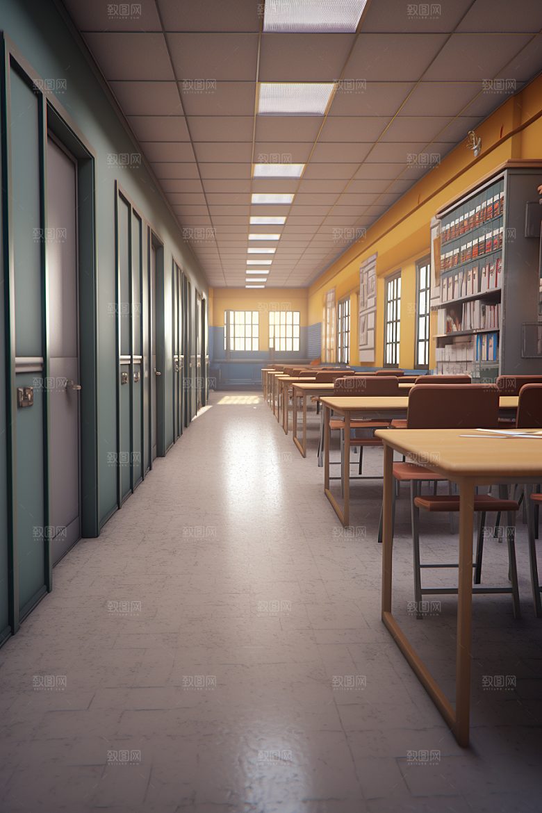 教学楼走廊室内学校素材
