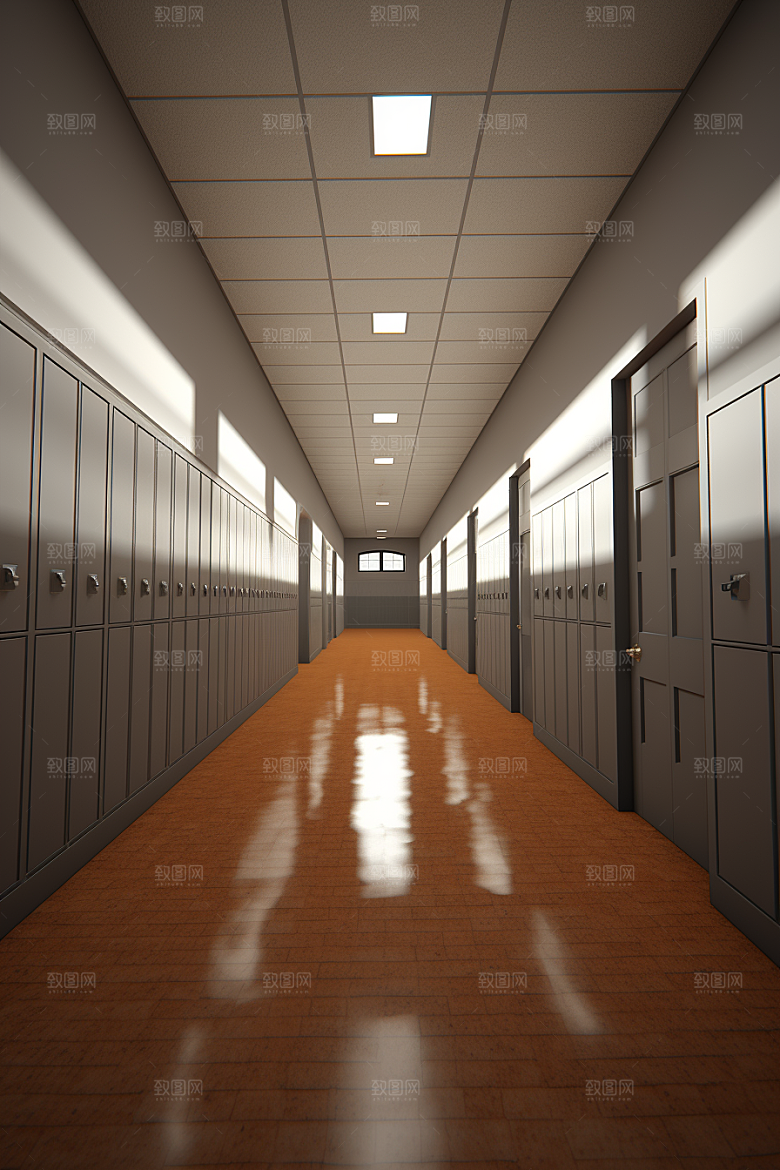 教学楼走廊阳光明媚高清素材