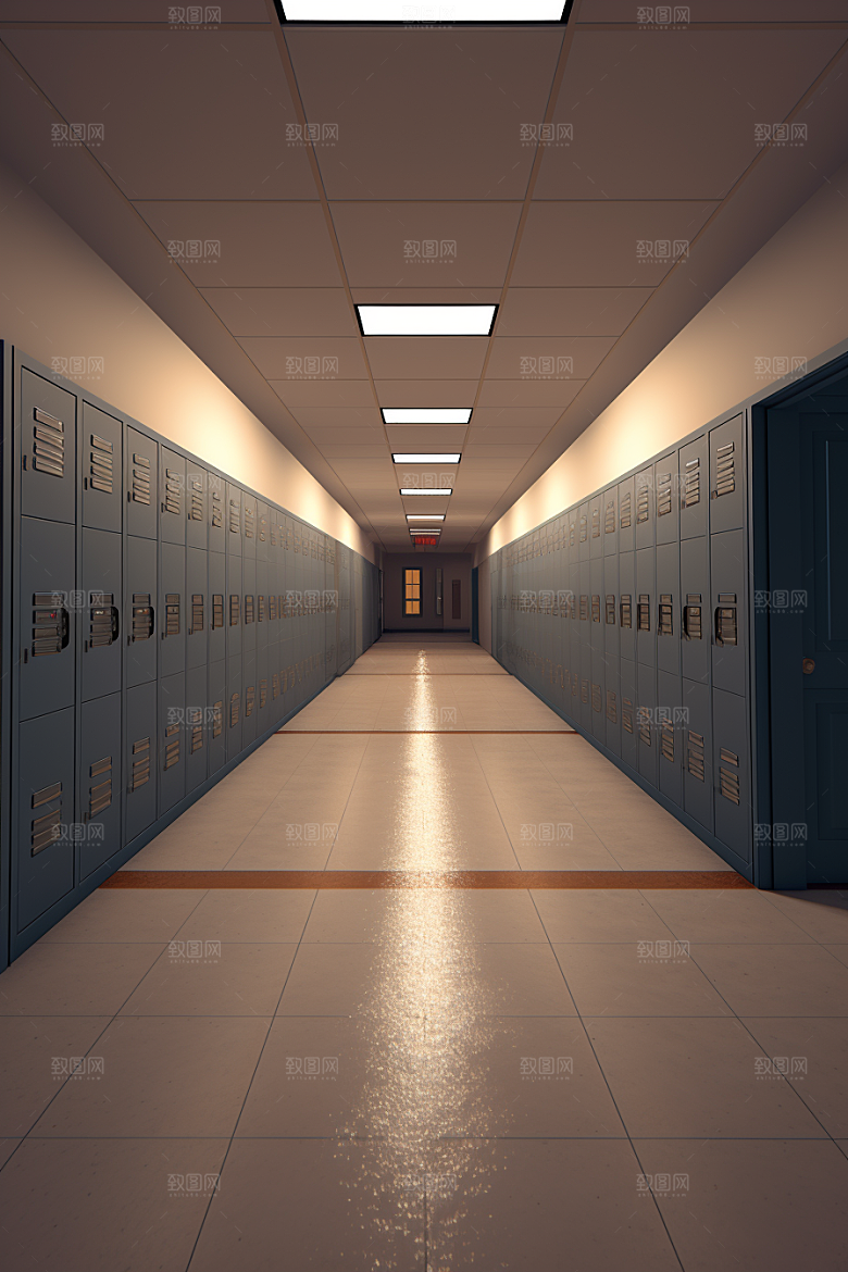 教学楼走廊阳光明媚上课素材