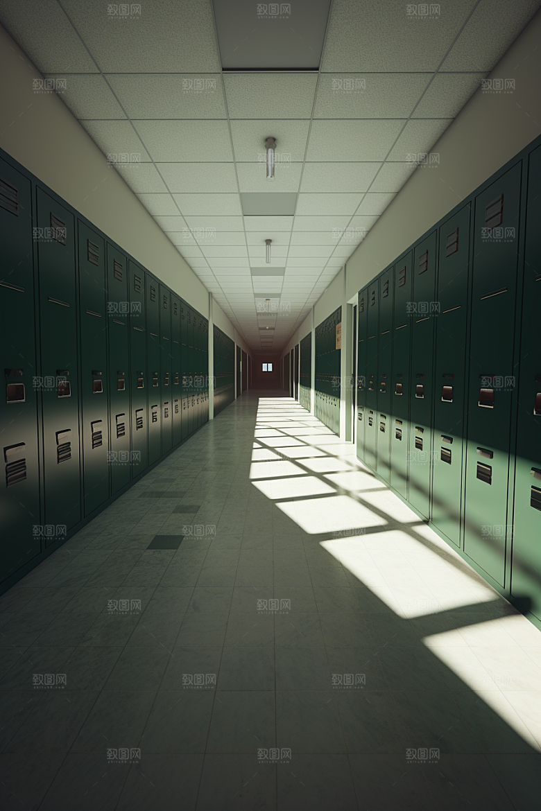 教学楼走廊阳光明媚上课素材
