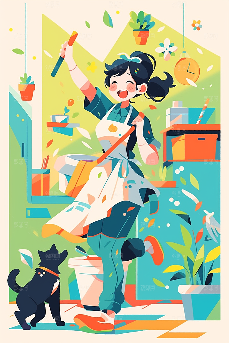 做家务整理高清插画