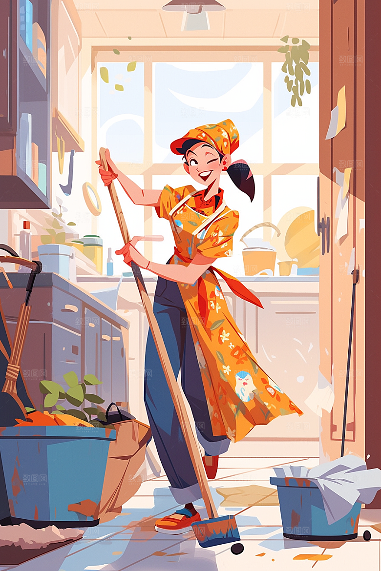做家务收纳人物插画