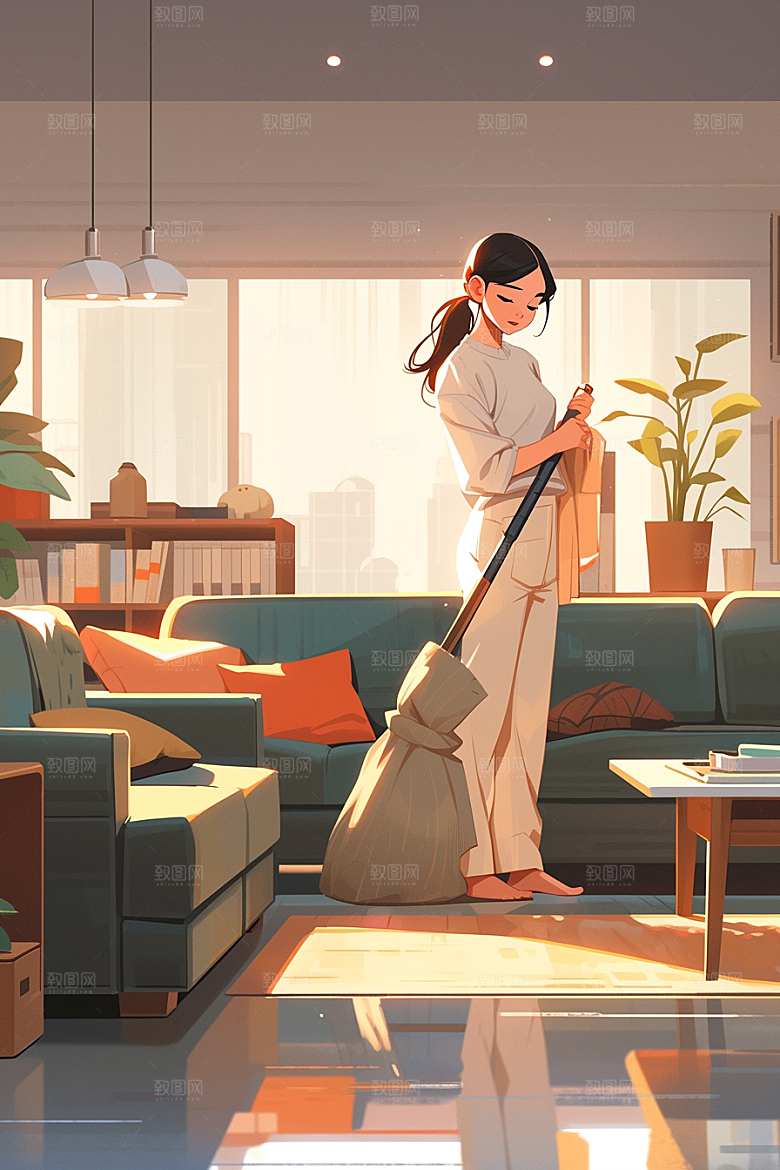 做家务人物场景插画