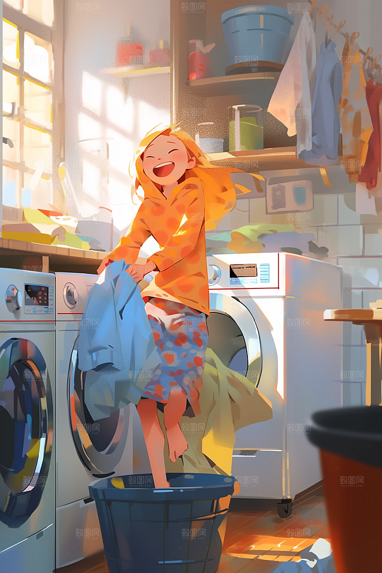 做家务场景打扫卫生插画