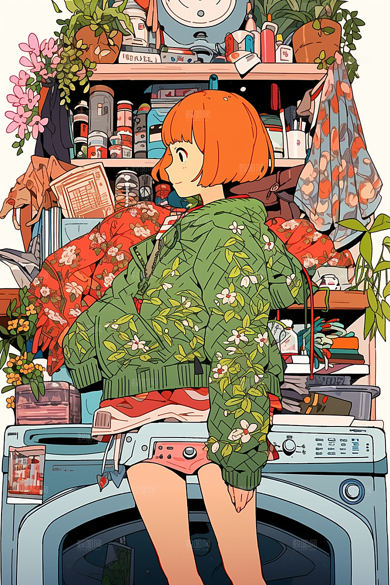 做家务家居生活场景插画