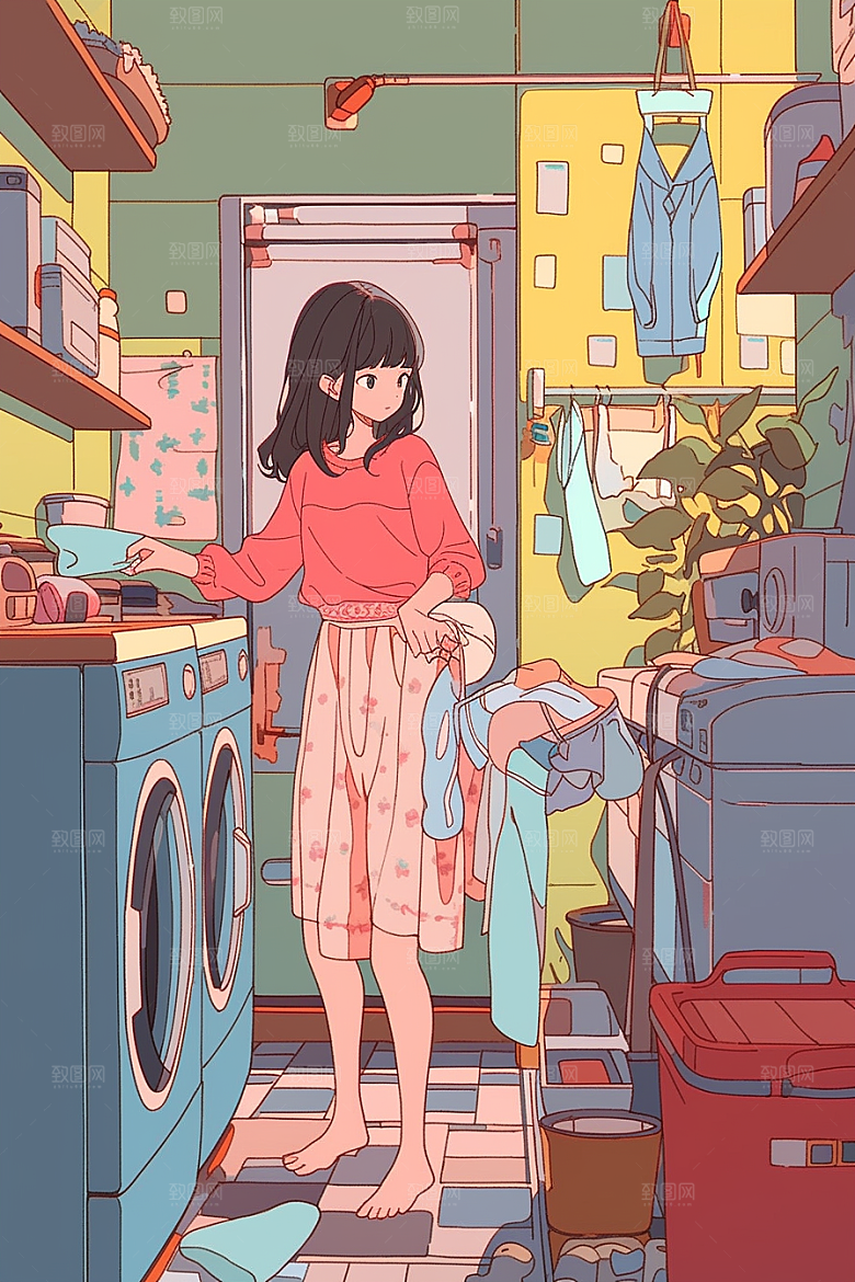做家务清洁场景插画