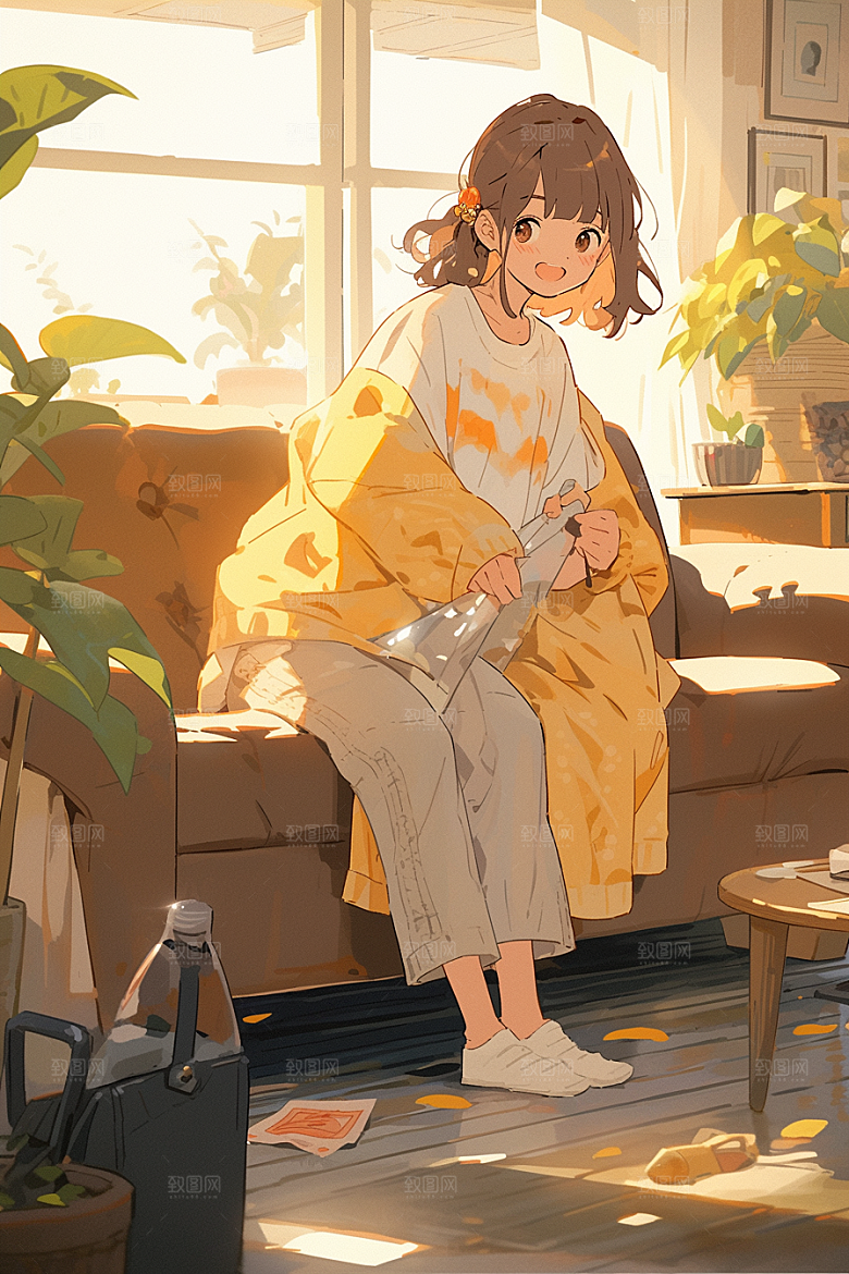 做家务清扫打扫卫生插画