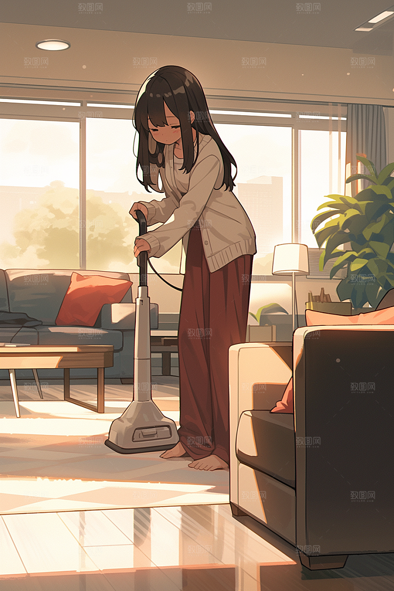 做家务手绘高清插画